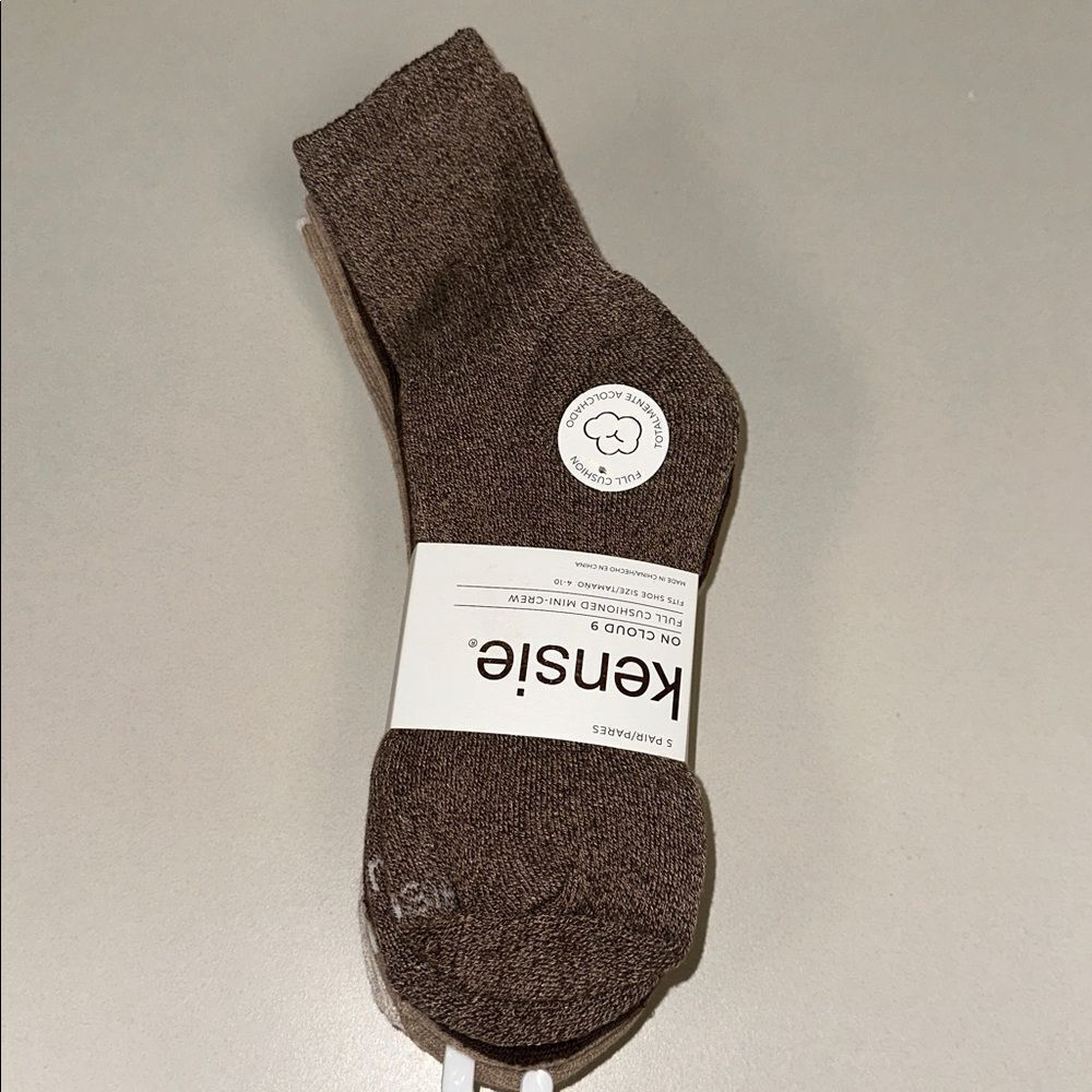 kensie Brown Tan Oatmeal Heather Ivory ON CLOUD 9 Fully Cushioned Socks 5 Pack